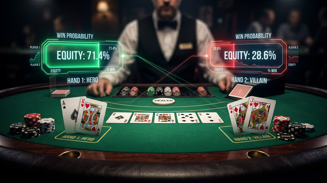 Poker equity visualization showing hand vs hand win percentages