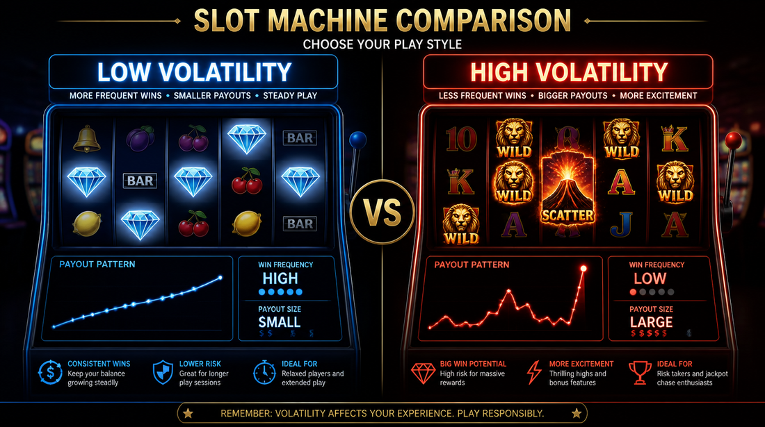 Slot machine volatility comparison — low volatility vs high volatility slots explained