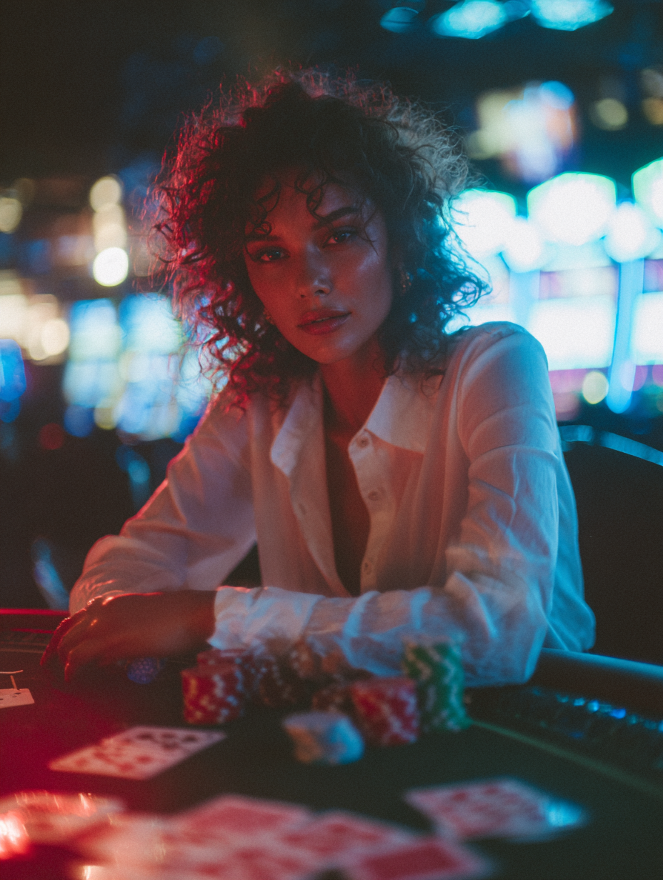 Glamorous Woman at Casino Poker Table