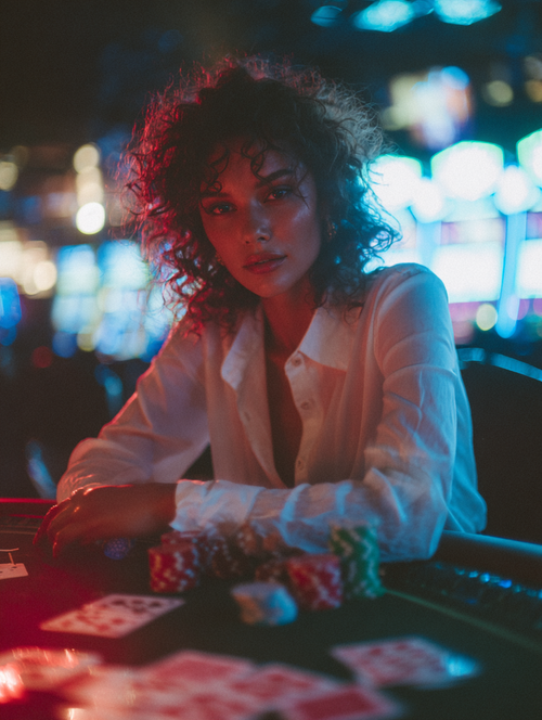 Glamorous Woman at Casino Poker Table