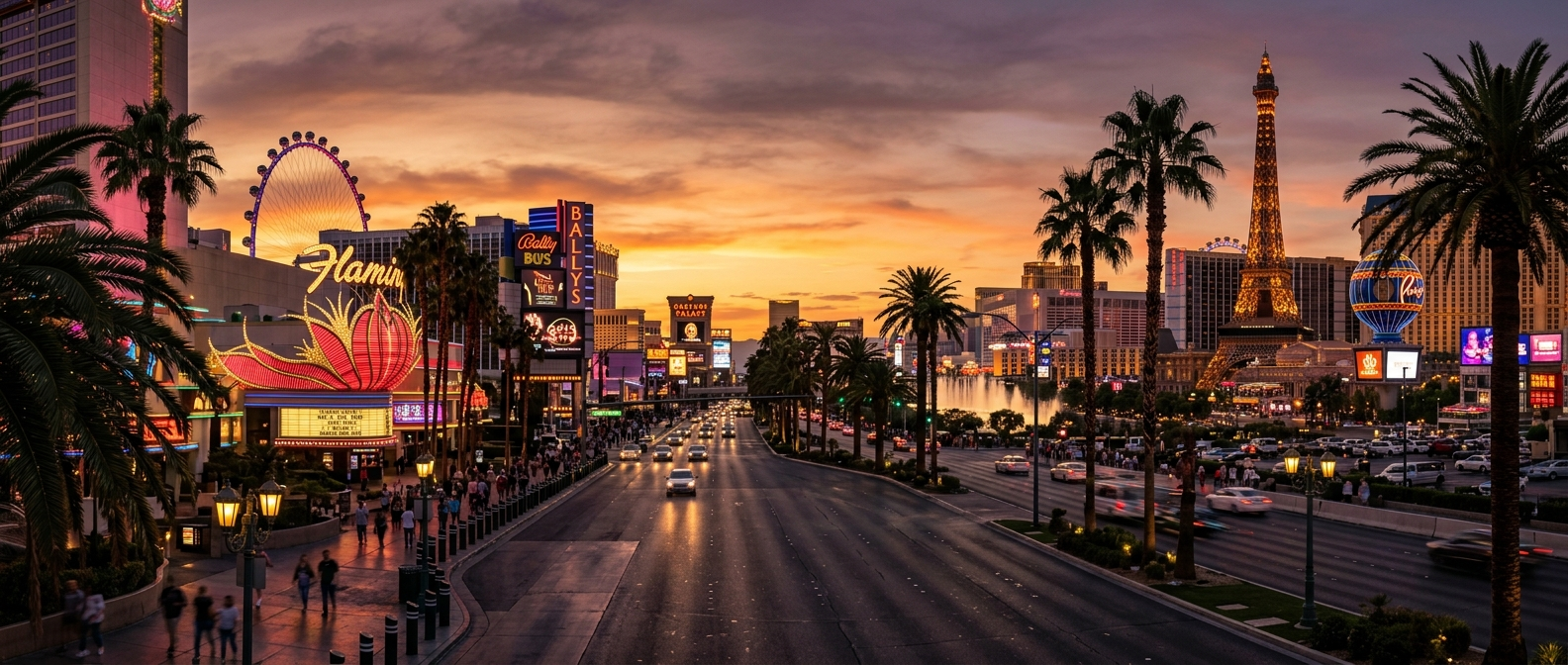 Las Vegas Strip golden hour dusk
