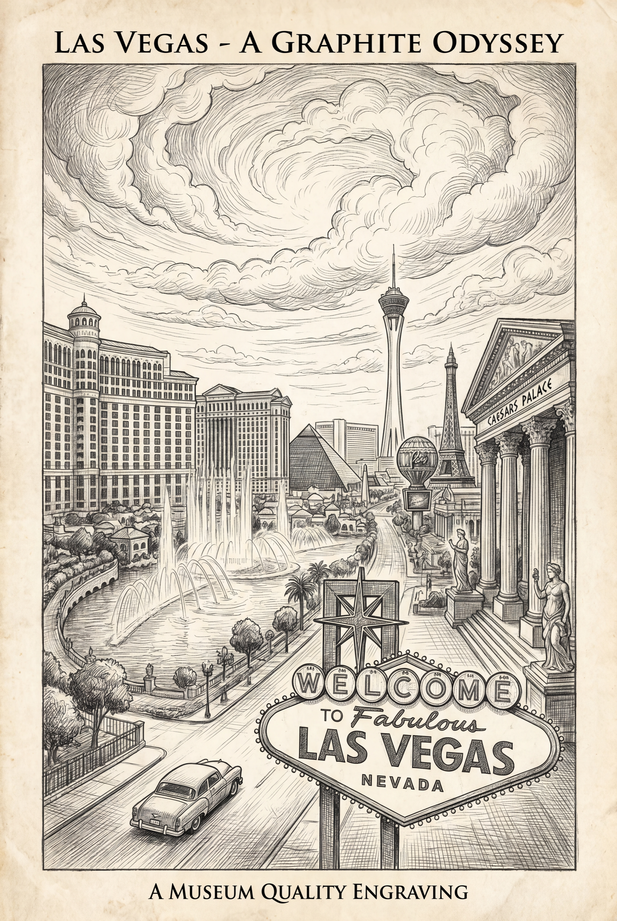 Las Vegas Graphite Sketch Poster — Digital Download