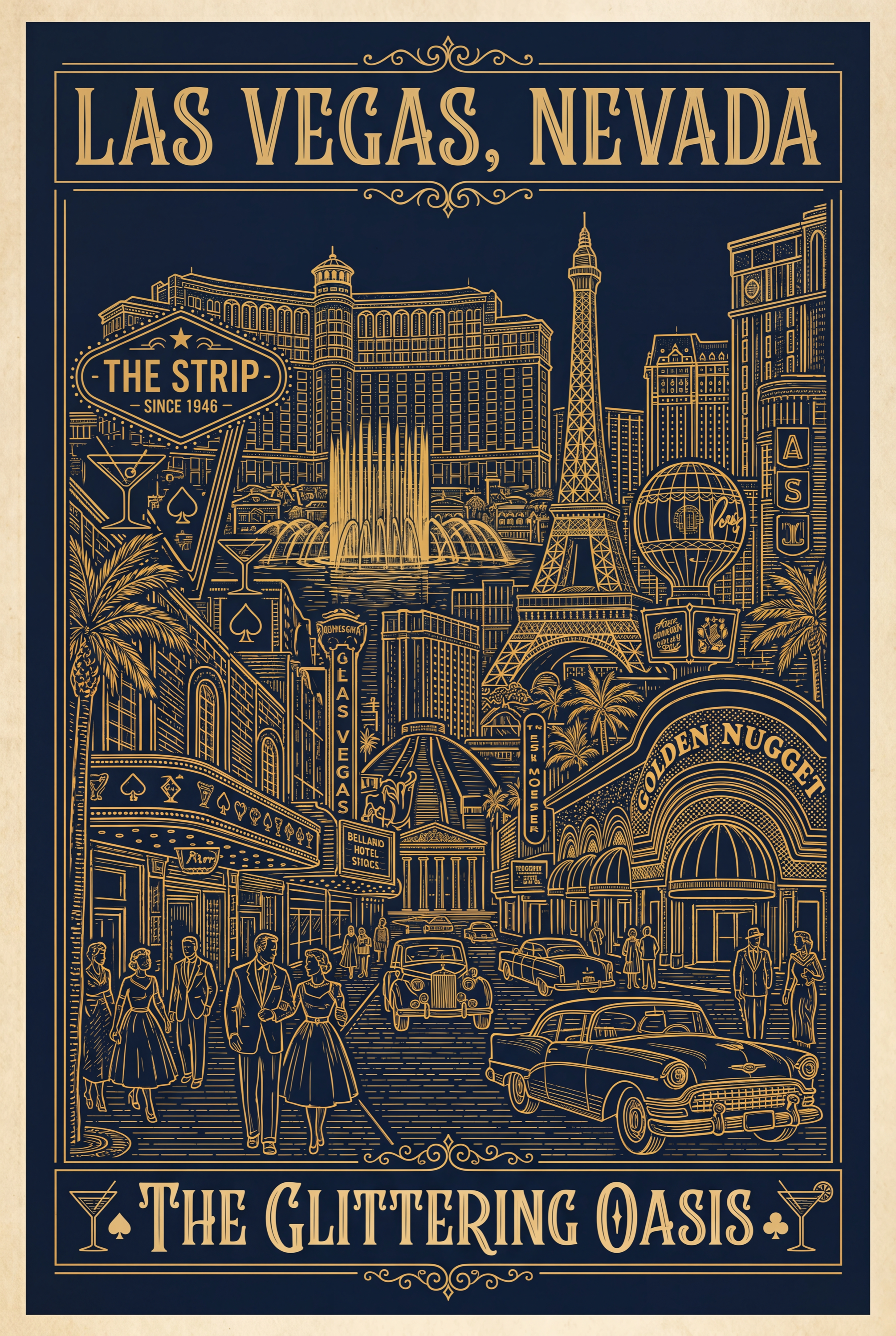 Las Vegas Monochrome Lineart Poster — Digital Download