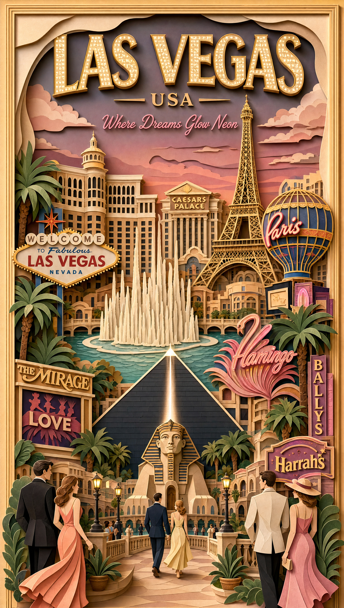 Las Vegas Casino Papercut Diorama Poster – Digital Download