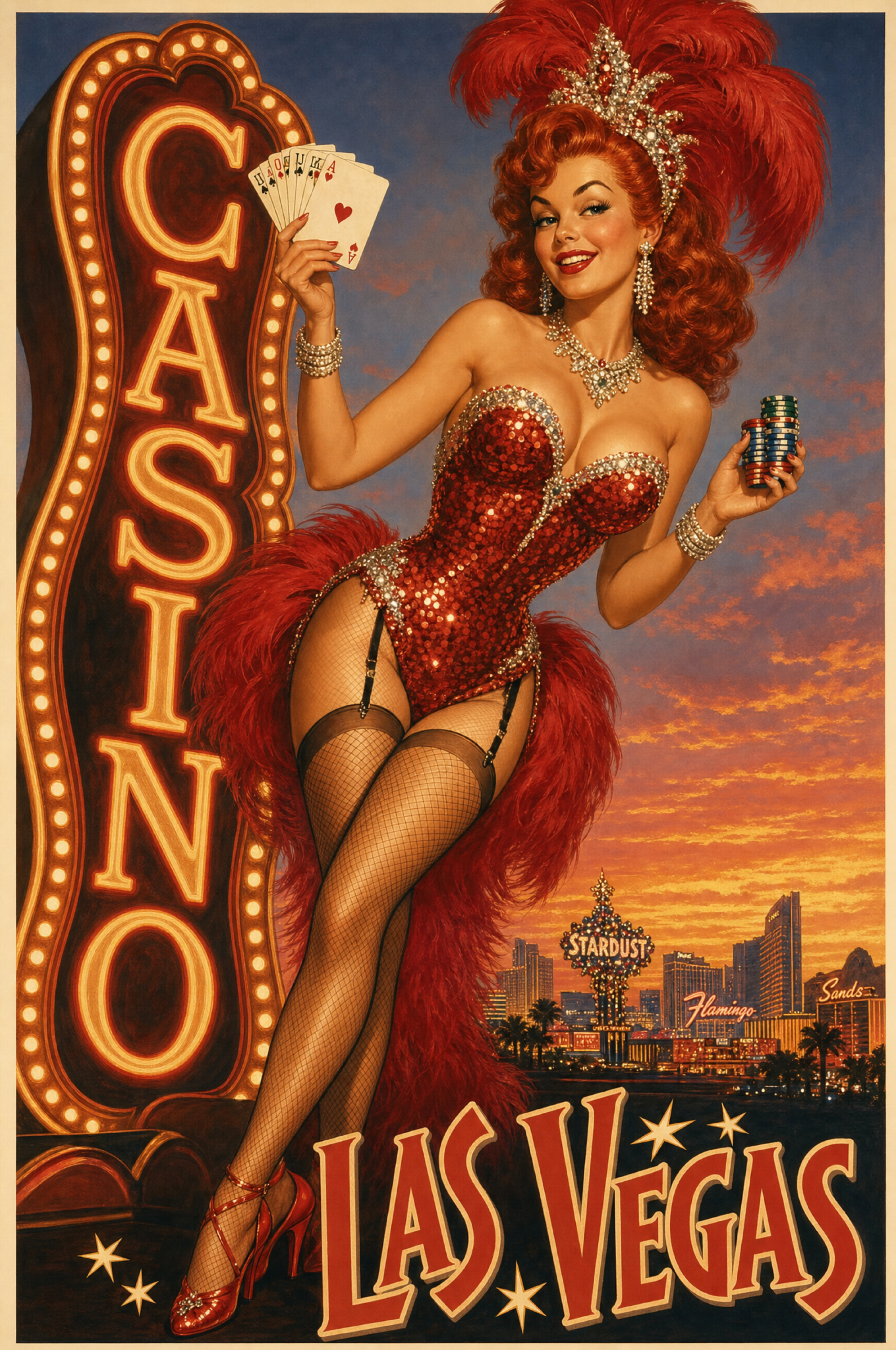 Las Vegas Pinup Classic Retro Poster — Digital Download
