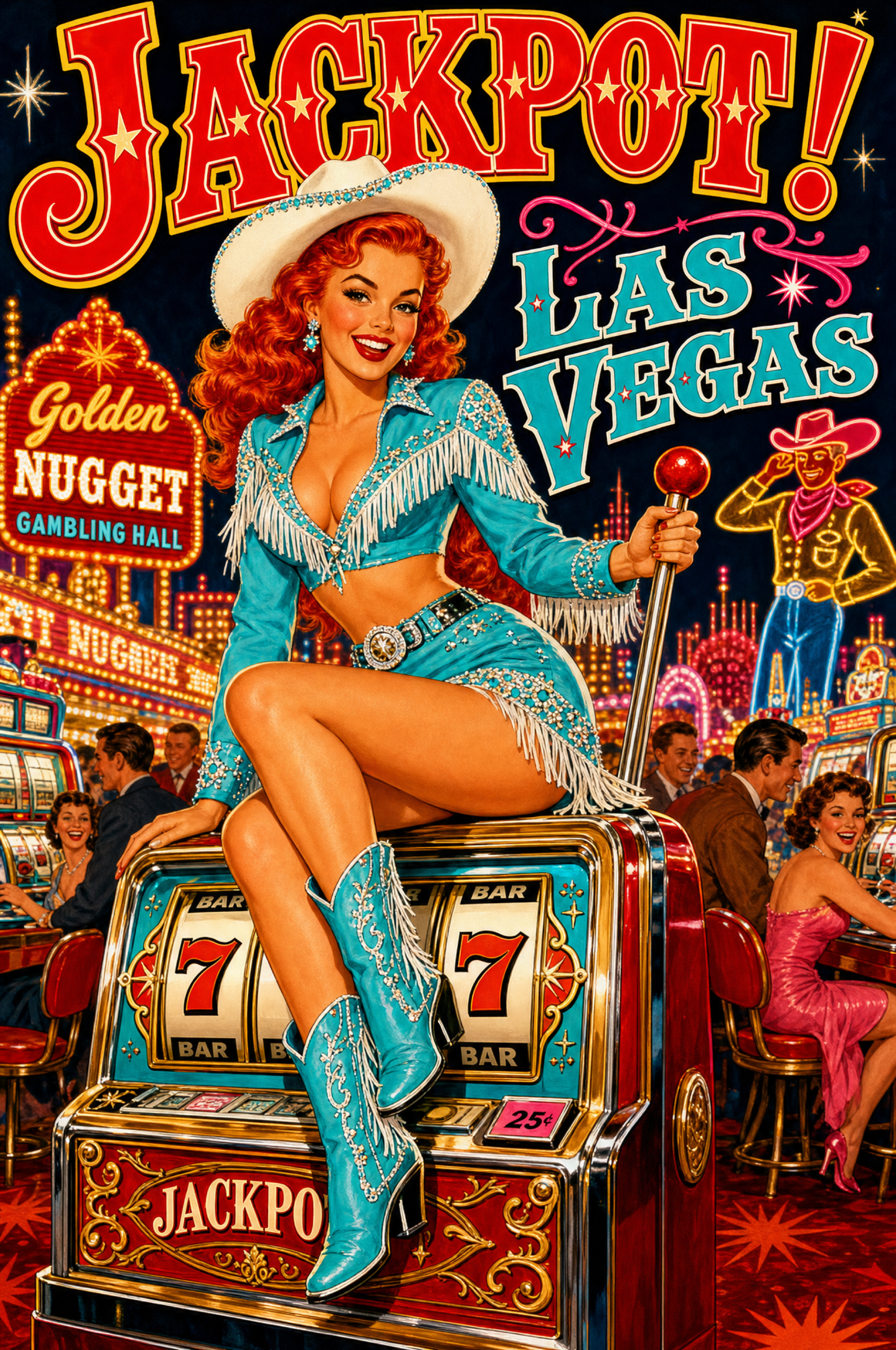 Las Vegas Pinup Cowgirl Poster — Digital Download