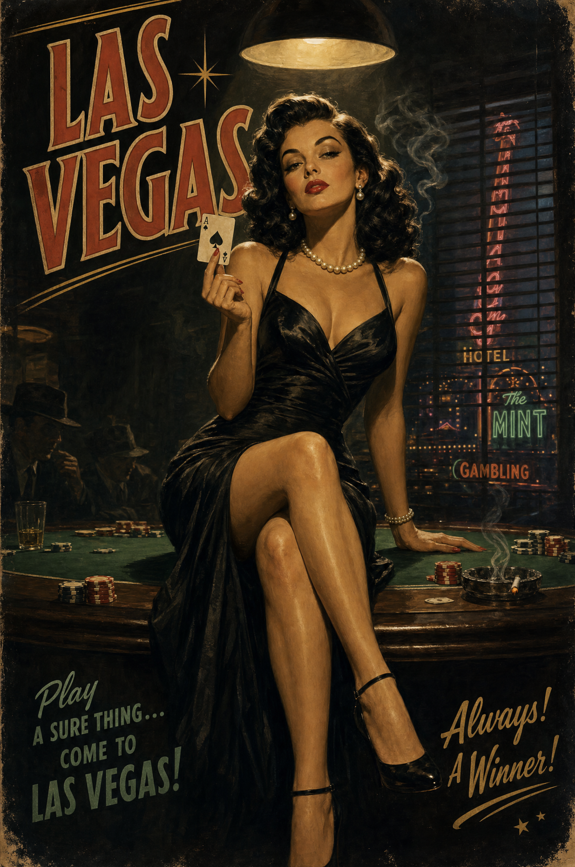 Las Vegas Pinup Noir Poster — Digital Download