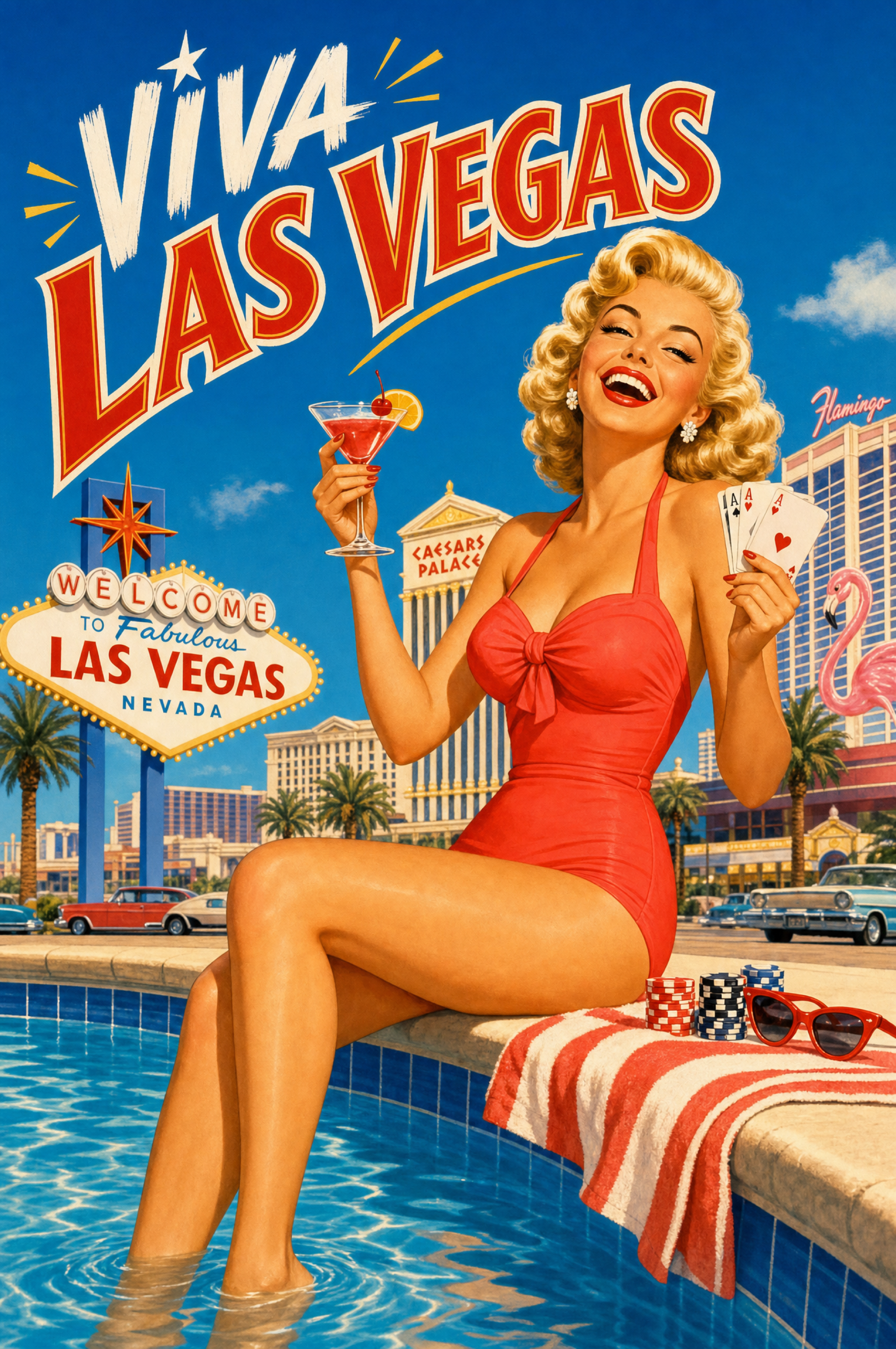 Las Vegas Pinup Poolside Poster — Digital Download