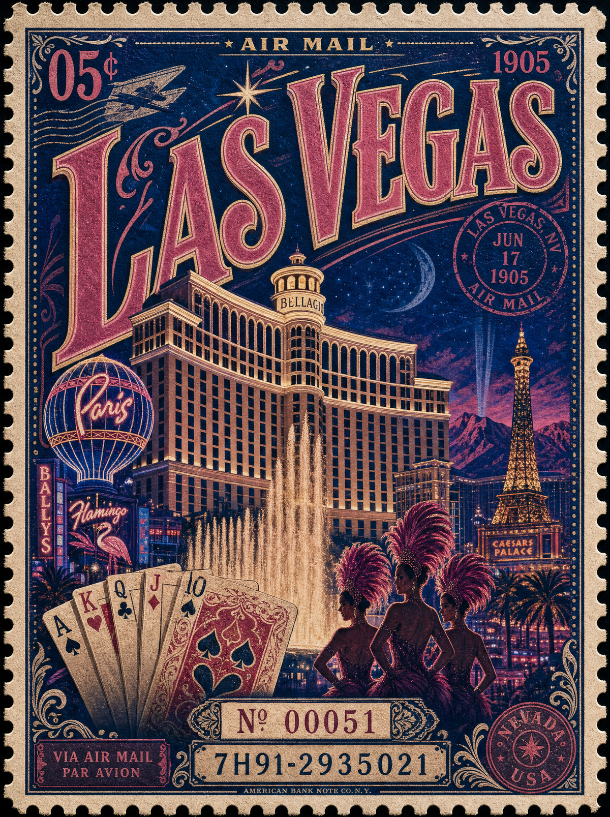Las Vegas Casino Stamp Style Travel Poster – Digital Download