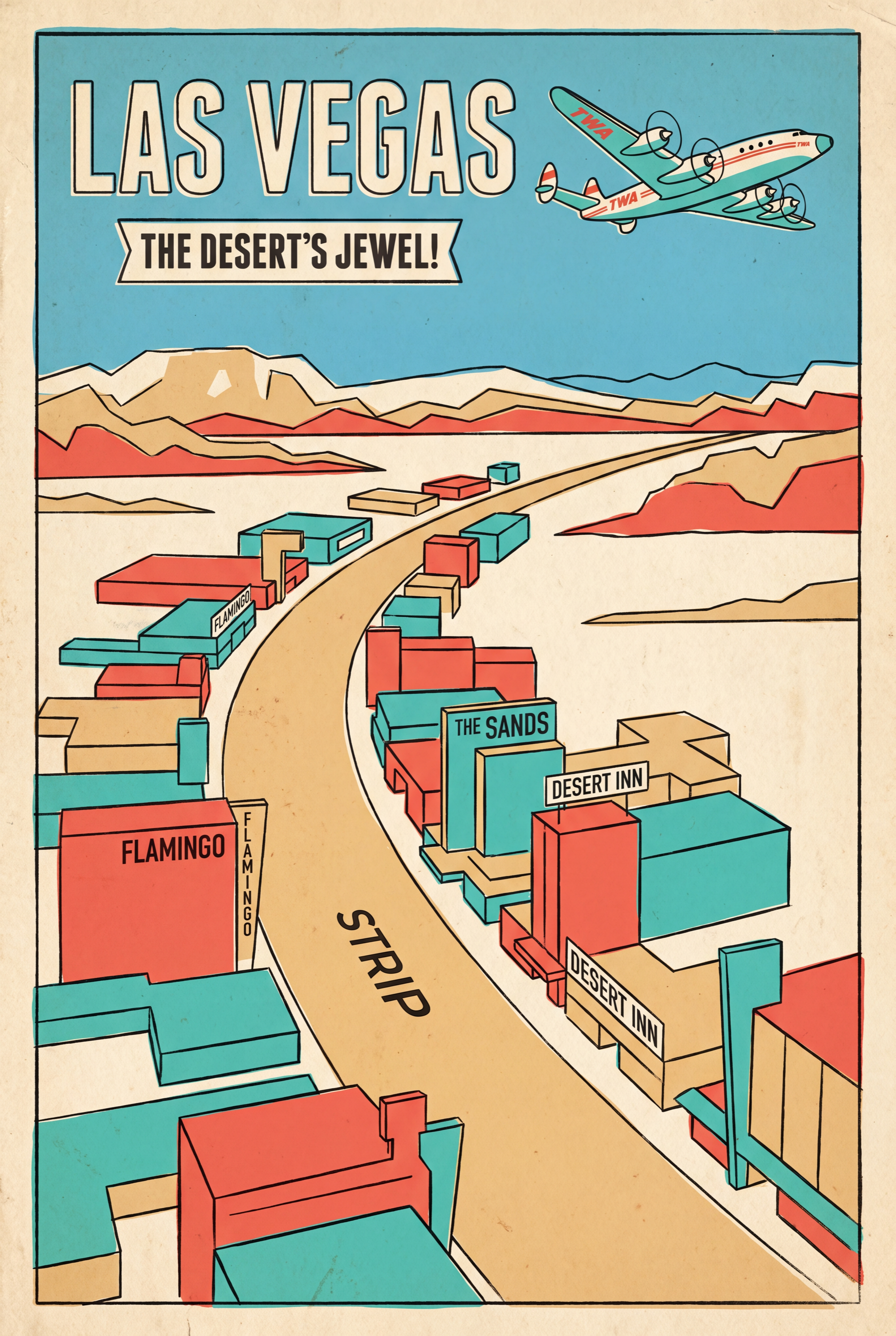 Las Vegas Strip Aerial Vintage Poster