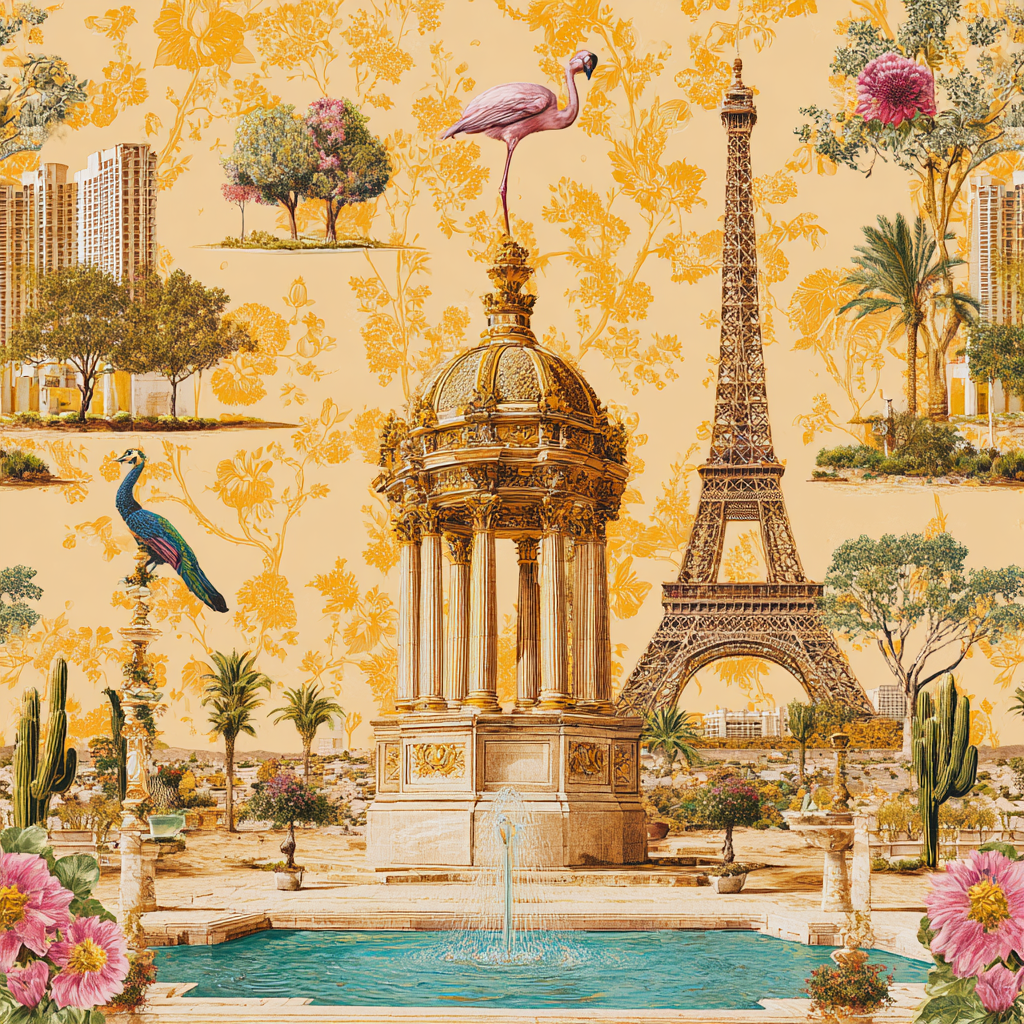Las Vegas Toile Flamingo Poster