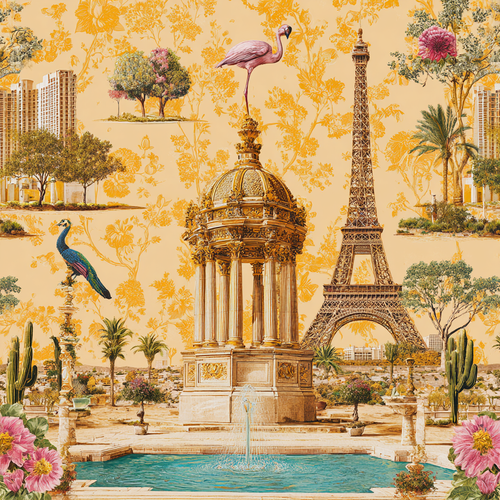Las Vegas Toile Flamingo Poster