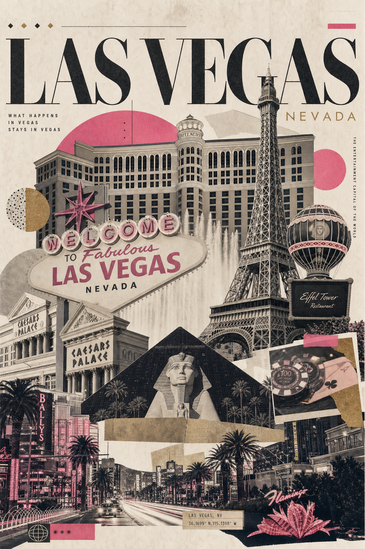 Las Vegas Casino Vintage Collage Wall Art – Digital Download