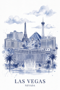 Las Vegas Watercolor Cobalt Art Poster — Digital Download
