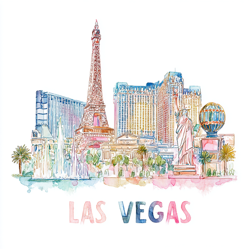 Las Vegas Watercolor Skyline Travel Poster