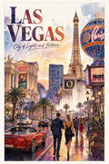 Las Vegas Casino Watercolor Strip Art – Digital Download