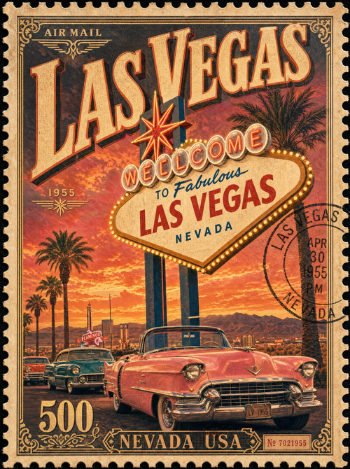 Las Vegas Welcome Sign Stamp Poster