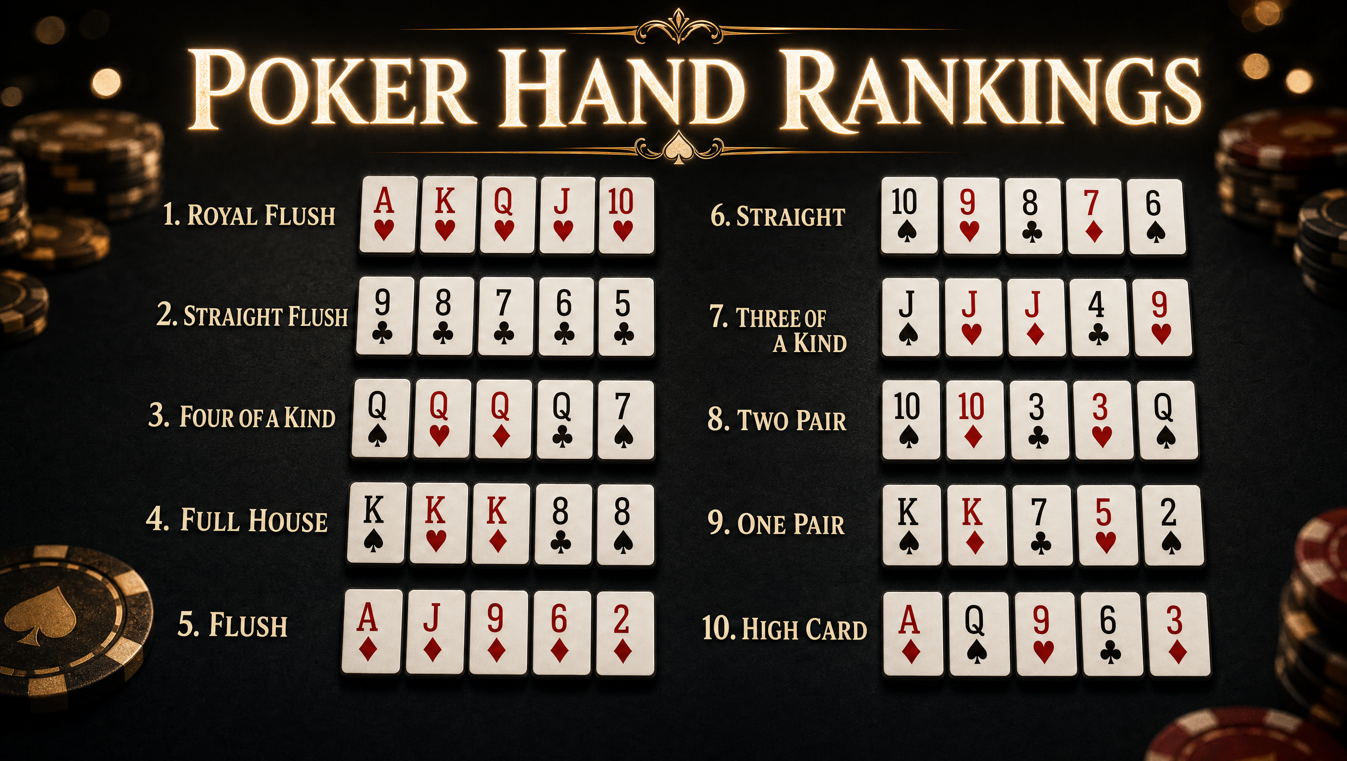 Poker hand rankings cinematic desktop wallpaper — 16:9 HD