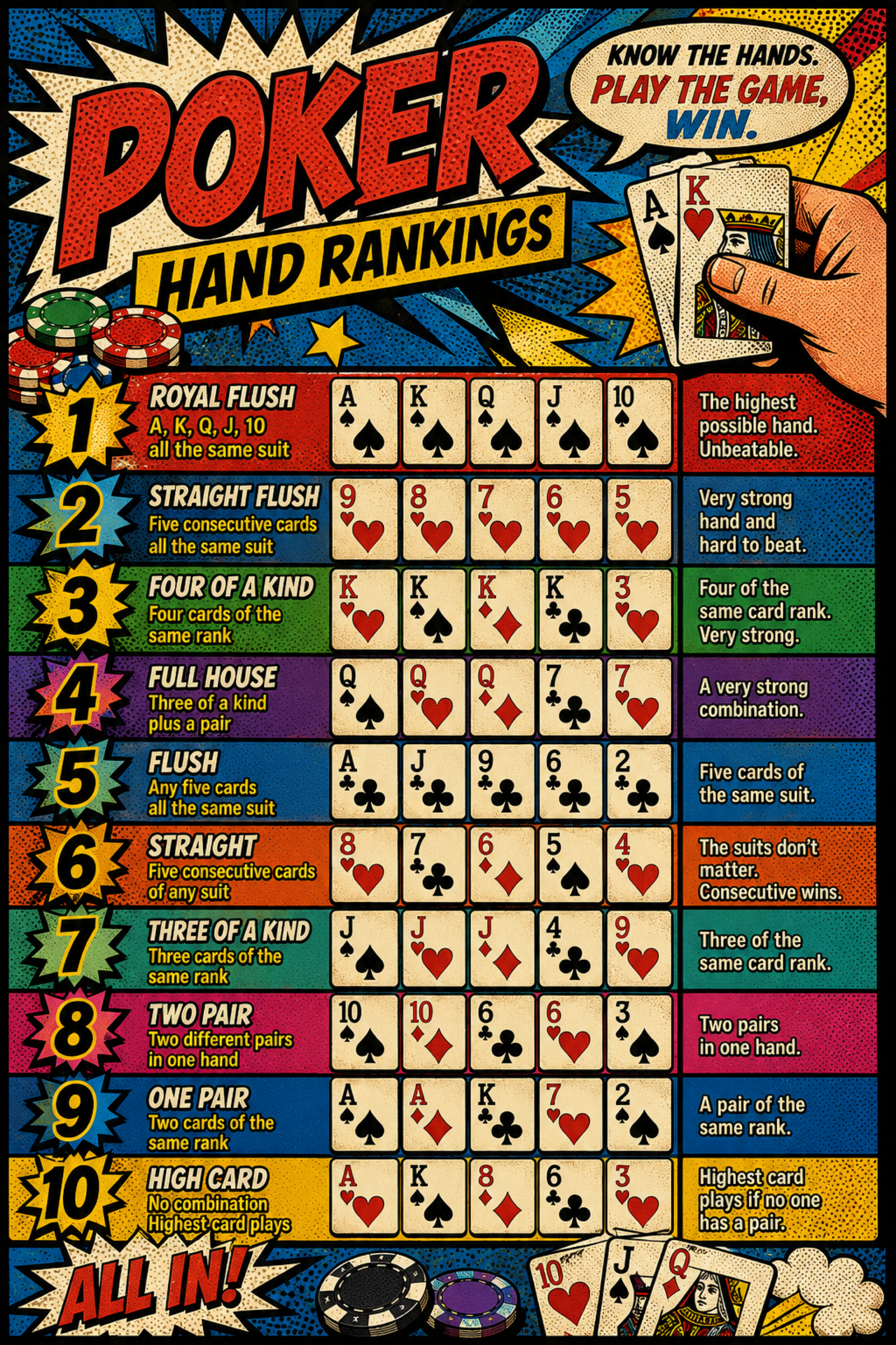 All Poker Hands – Comic Book | Printable Cheat Sheet
