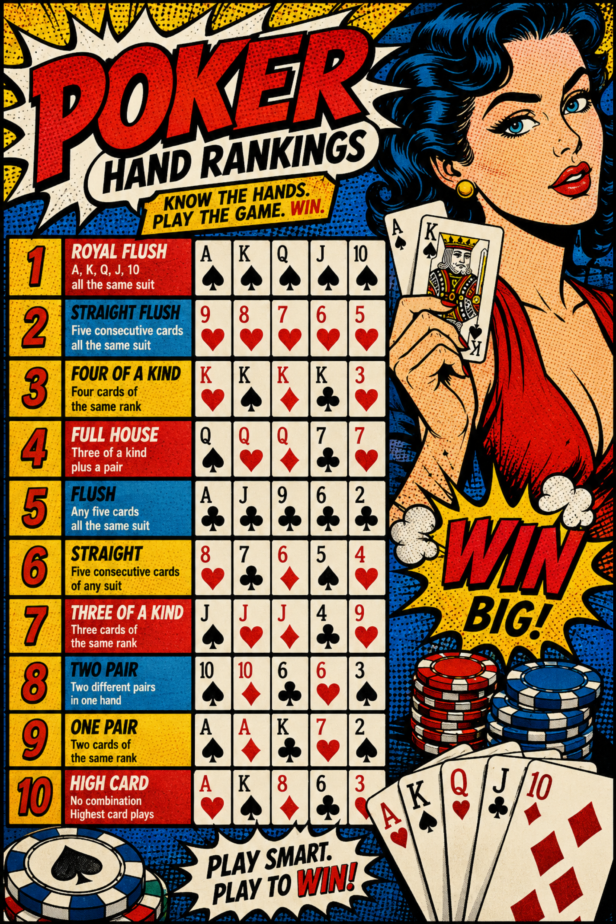 Poker Hands Cheat Sheet – Pin-Up Art | Printable Cheat Sheet