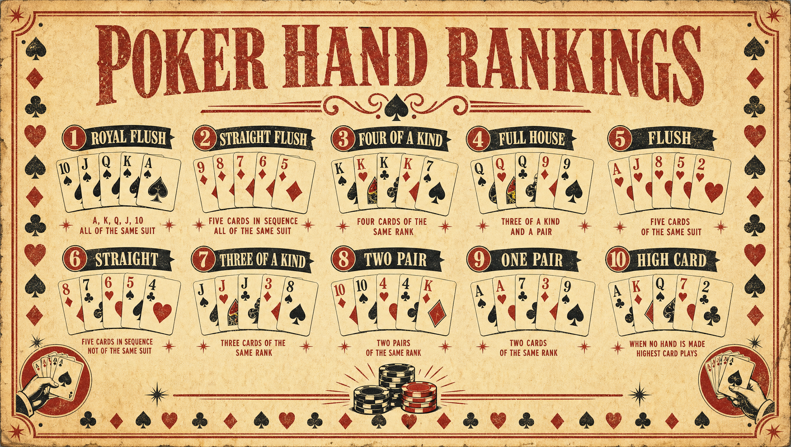 Poker hand rankings vintage desktop wallpaper — 16:9 HD