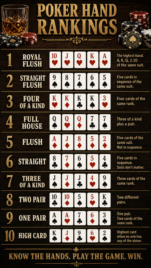 Best Poker Hands – Whiskey Bar | Printable Cheat Sheet