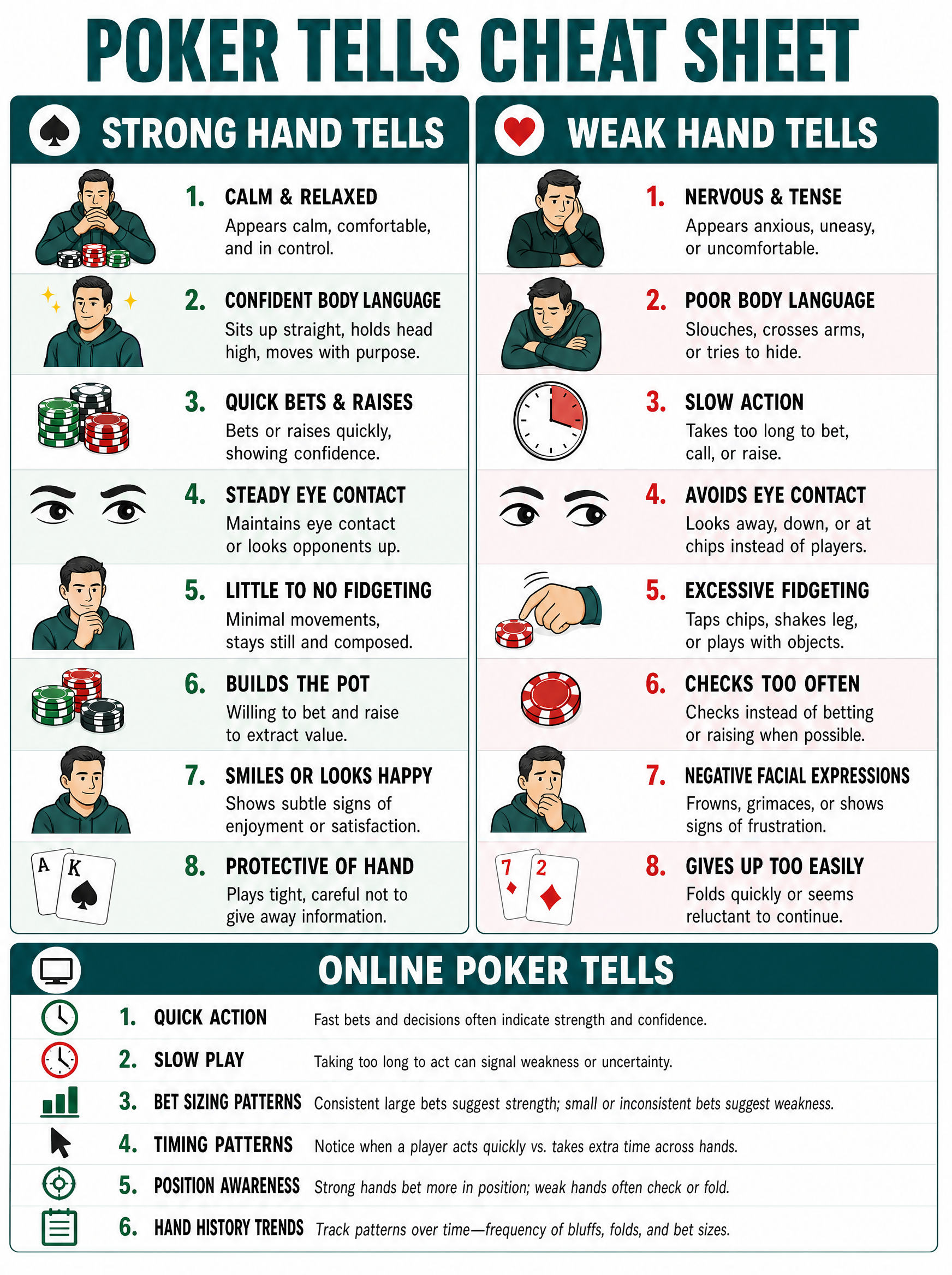 Free poker tells cheat sheet guide