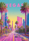 Vegas Strip Vibrant Neon Travel Poster