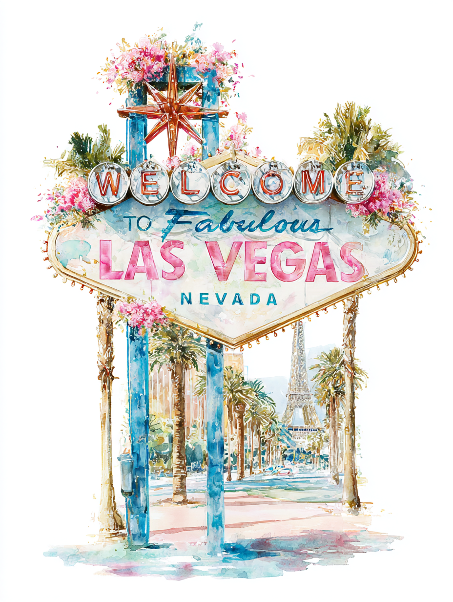 Welcome to Las Vegas Sign Watercolor Poster